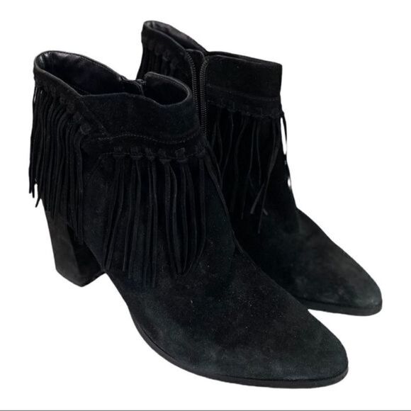 NINE WEST black fringe ankle boots - Picture 1 of 9